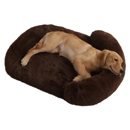 LINGXIYA Weiches Gemütlicher Plüsch Hundebett, Hohe U-förmige Ränder, Orthopädisches Hundematratze, Waschbar rutschfest Hundekissen, Hundesofa mit Abnehmbarer Bezug (Dunkelbraun,M-80x60cm) von LINGXIYA