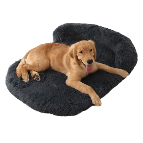 LINGXIYA Weiches Gemütlicher Plüsch Hundebett, Hohe U-förmige Ränder, Orthopädisches Hundematratze, Waschbar rutschfest Hundekissen, Hundesofa mit Abnehmbarer Bezug (Dunkelgrau,XL-120x75cm) von LINGXIYA