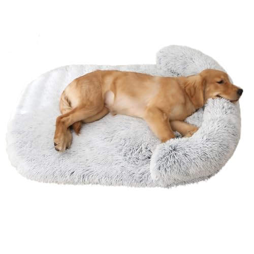LINGXIYA Weiches Gemütlicher Plüsch Hundebett, Hohe U-förmige Ränder, Orthopädisches Hundematratze, Waschbar rutschfest Hundekissen, Hundesofa mit Abnehmbarer Bezug (Grau-a,XXL-150x100cm) von LINGXIYA