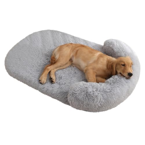 LINGXIYA Weiches Gemütlicher Plüsch Hundebett, Hohe U-förmige Ränder, Orthopädisches Hundematratze, Waschbar rutschfest Hundekissen, Hundesofa mit Abnehmbarer Bezug (Grau-b,L-100x75cm) von LINGXIYA