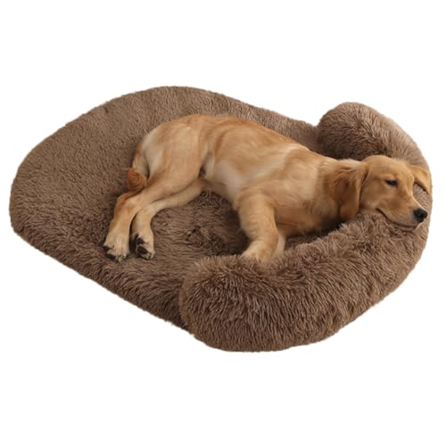 LINGXIYA Weiches Gemütlicher Plüsch Hundebett, Hohe U-förmige Ränder, Orthopädisches Hundematratze, Waschbar rutschfest Hundekissen, Hundesofa mit Abnehmbarer Bezug (Khaki,XXL-150x100cm) von LINGXIYA