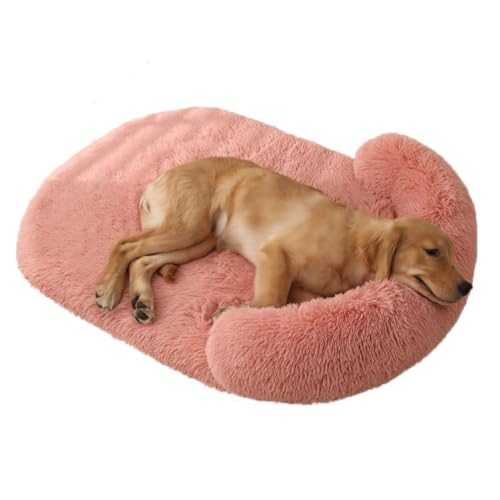 LINGXIYA Weiches Gemütlicher Plüsch Hundebett, Hohe U-förmige Ränder, Orthopädisches Hundematratze, Waschbar rutschfest Hundekissen, Hundesofa mit Abnehmbarer Bezug (Rosa-c,L-100x75cm) von LINGXIYA