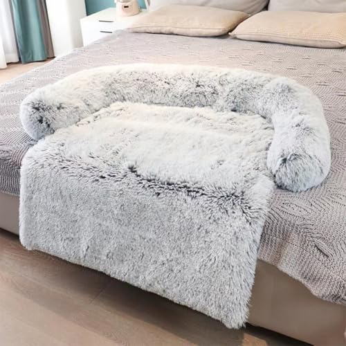 LINGXIYA Weiches Gemütlicher Plüsch Hundebett, Sofaschutz, Waschbar Hundedecke mit Abnehmbarem Bezug, rutschfest Hundekissen für Mittelgroße Hunde und Grosse Hunde (Grau,130 * 105cm) von LINGXIYA