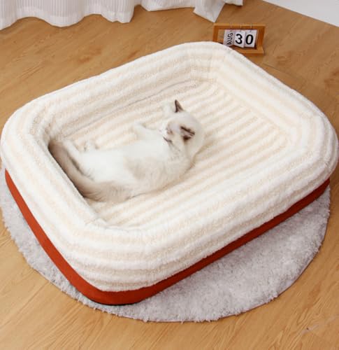 LINGXIYA Weiches Plüsch Anti-Angst Hundekorb, Orthopädisches Hundekissen mit rutschfeste Unterseite, Abnehmbar Waschbar Hundedecken für Kleine und Mittlgroße Hunde, Orange (105 * 80 * 18cm) von LINGXIYA