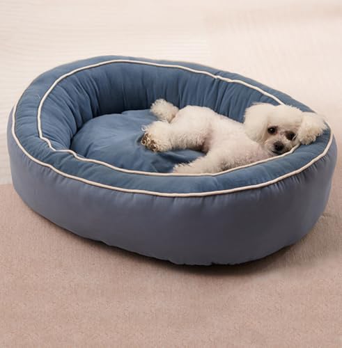 LINGXIYA Weiches Plüsch Hundebett, Atmungsaktiv Bequemes Haustierbet, Erhöhte Ränder, rutschfeste Hundebetten, Hundekissen mit Abnehmbar Waschbar Bezug (Blau,L-70 * 55 * 18CM) von LINGXIYA