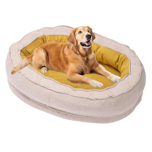 LINGXIYA Weiches Plüsch Hundebett, Orthopädisches Hundebett, rutschfest Hundebetten, Hundekorb mit Erhöhten Ränder, Orthopädisches Hundebett für Kleine Mittelgroße Hunde (Gelb,M-70 * 50 * 18cm) LINGXIYA Weiches Plüsch Hundebett, Orthopädisches Hundebett, rutschfest Hundebetten, Hundekorb mit Erhöhten Ränder, Orthopädisches Hundebett für Kleine Mittelgroße Hunde (Gelb,M-70 * 50 * 18cm) von LINGXIYA