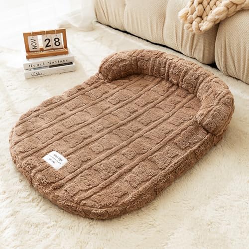 LINGXIYA Weiches Plüsch Hundebett, Orthopädisches Hundematratze, Gemütlicher Hundebett mit Hohe U-förmige Ränder, rutschfeste Hundekissen für Große, Mittelgroße und Kleine Hunde (Braun,80 * 60cm) von LINGXIYA