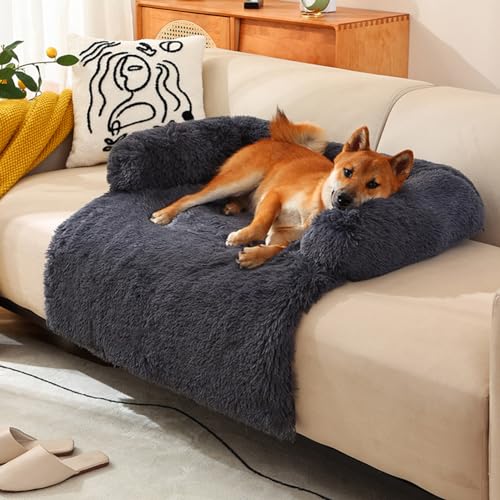 Plüsch Hundedecke, Hundekissen mit Hohe U-förmige Ränder, Komfortabel Anti-Angst-Hundebett, Rutschfester Unterseite, Hundematten für Fensterbank, Sofa, Boden, Auto, Gras, 62*62*15cm, Dunkelgrau Plüsch Hundedecke, Hundekissen mit Hohe U-förmige Ränder, Komfortabel Anti-Angst-Hundebett, Rutschfester Unterseite, Hundematten für Fensterbank, Sofa, Boden, Auto, Gras, 62*62*15cm, Dunkelgrau von LINGXIYA
