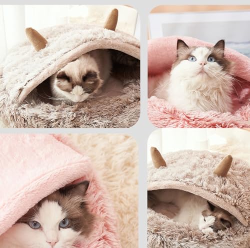 LINGXIYA Weicher Plüsch Katzen Höhle, Halb Geschlossener Katzenhöhlenbett, rutschfest Waschbar Katzenbett, Flauschig Hundekissen für Kleine, Mittelgroße Hunde Zum Schlummern LINGXIYA Weicher Plüsch Katzen Höhle, Halb Geschlossener Katzenhöhlenbett, rutschfest Waschbar Katzenbett, Flauschig Hundekissen für Kleine, Mittelgroße Hunde Zum Schlummern von LINGXIYA