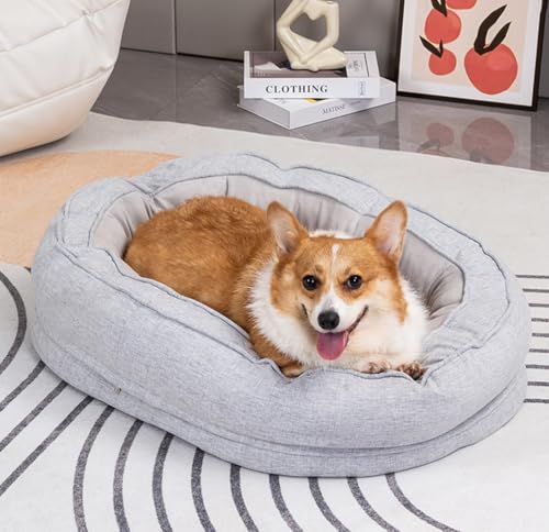 Weiches Bequemes Plüsch Hundebett, Orthopädisches Hundecouch, Hundesofa mit Abnehmbar Waschbar Bezug, Rutschfeste Unterseite, Hundekorb für Hunde und Katzen Jeden Alters (Grau,XL-100*70*20cm) von LINGXIYA