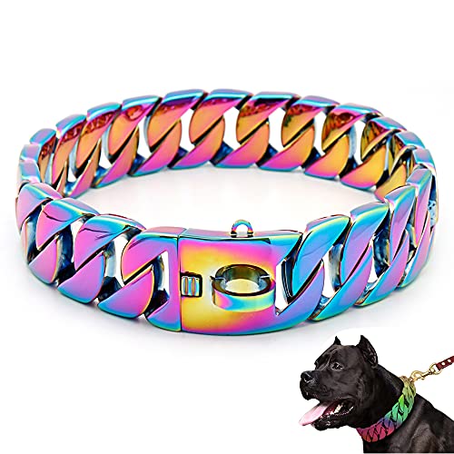 LINGYUN Goldkette Hundehalsband Hochleistungs-Choke Kubanische Hundekette für Große Hunde, 30 Mm Breite, Hundehalsband, Starke Stahlmetallglieder für Große Rassen,Color,45CM/17.5in von LINGYUN