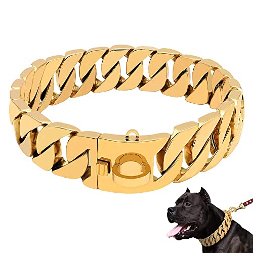 LINGYUN Goldkette Hundehalsband Hochleistungs-Choke Kubanische Hundekette für Große Hunde, 30 Mm Breite, Hundehalsband, Starke Stahlmetallglieder für Große Rassen,Gold,50CM/19.5in von LINGYUN
