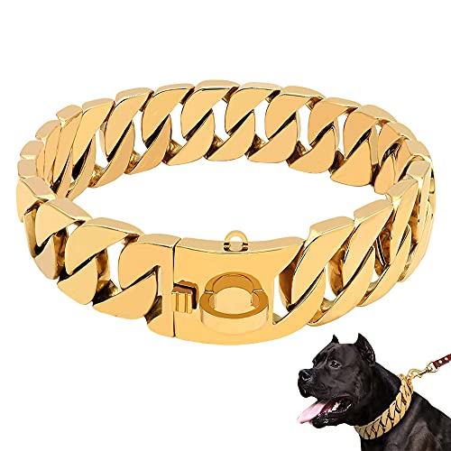 LINGYUN Goldkette Hundehalsband Hochleistungs-Choke Kubanische Hundekette für Große Hunde, 30 Mm Breite, Hundehalsband, Starke Stahlmetallglieder für Große Rassen,Gold,65CM/25.5in LINGYUN Goldkette Hundehalsband Hochleistungs-Choke Kubanische Hundekette für Große Hunde, 30 Mm Breite, Hundehalsband, Starke Stahlmetallglieder für Große Rassen,Gold,65CM/25.5in von LINGYUN