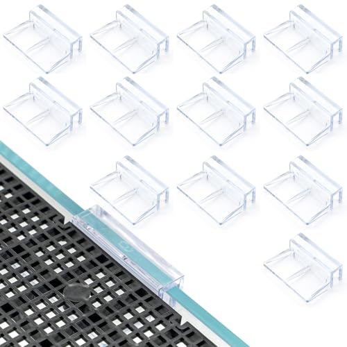 LINLAN 8mm 12 Stück Aquarium Abdeckhalterungen, Acryl-Aufsatzhalter für Aquariendeckel | Tankdeckel-Clips mit Halterung für randlose Aquarien von LINLAN
