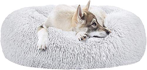 LINRUI Donut Hundebett Flauschig Katzenbett Waschbar Abnehmbarem Hundekissen, Schönes Hundekörbchen Deluxe Weiches Plüsch Haustierbett für Katzen Hunde,40cm,Hellgrau von LINRUI