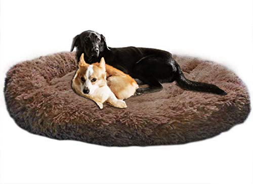 LINRUI Orthopädisches Hundebett XXL Hundesofa für Mittlere große Grosse Hunde Labrador Flauschig Oval Hundekissen Hoch Memory Foam,Rund Kuschelig Hundehöhle,Waschbares,Antistress,Abwaschbar Braun von LINRUI