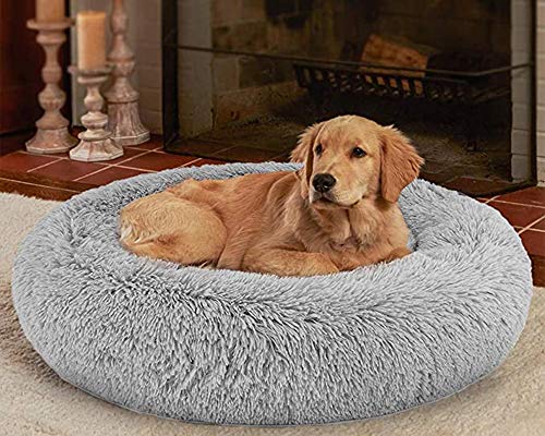 LINRUI XXL Waschbar & Antistress Hundekissen Orthopädisches Hundebett Flauschiges für Extra große Grosse Mittlere Hunde Donut Hundesofa Memory Foam Hundehöhle Oval Hoch XL Rund Kuschelig Grau von LINRUI