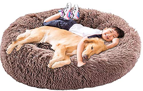 XXL Hundebett Orthopädisch Waschbar Rund Haustierbett für Grosse Mittelgroße Hunde XL Hundesofa Antistress Kuschelig Hundekissen Memory Foam Hoch Oval Donut Labrador Hundehöhle Braun von LINRUI