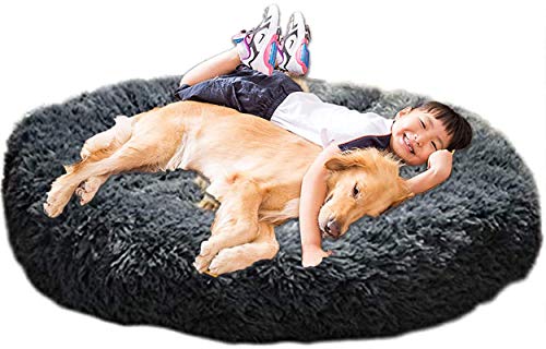 XXL Hundebett Orthopädisch Waschbar Rund Haustierbett für Große Grosse Mittelgroße Hunde XL Hundesofa Antistress Waschbar Kuschelig Hundekissen Memory Foam Hoch Oval Donut Labrador Hundehöhle Grau von LINRUI