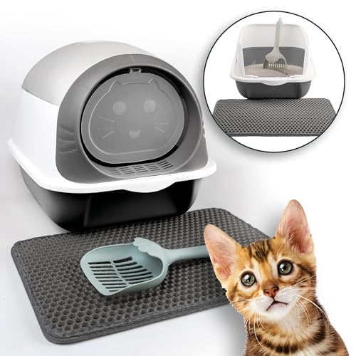 LINUMA® Grau Katzenklo, Katzentoilette, Katzenklo mit Deckel, Katzentoiletten, Katzenklo groß, Cat Litter Box, Katzen Klo, Katzenklo hoher Rand, Katzentoilette mit Deckel, Katzenklo geschlossen von LINUMA