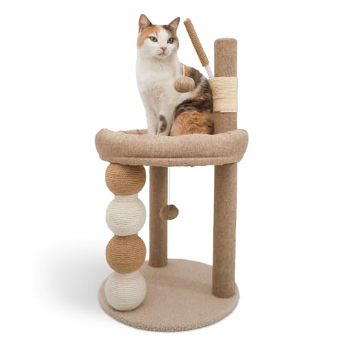 LINUMA® Kratzbaum Beige Katze Katzenbaum Katzenkratzbaum Cat Tree Katzen Kratzbaum Katzenturm Aktivitätskratzbäume Betten, Decken & Möbel für Katzen von LINUMA