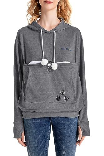 LINYUCHEN Kapuzenpullover für Katzen und Hunde, große Haustiertasche, Sweatshirt, Welpen, Kätzchen, Tragetasche, Pullover Top für Frauen, grau dunkel, 4X-Large von LINYUCHEN