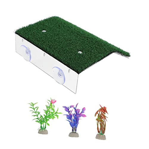 LIOOBO 1 Satz Schildkröten Basking Plattform Set Teiliges Künstliches Rasen für Aquarien und Terrarien mit Saugnäpfen Geeignet für Schildkröten Frösche und Echsen von LIOOBO