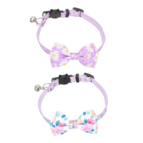 LIOOBO 2 Stück Blumenbogenkatze Halskette Name Welpe klein Katzenhalsband mit Fliege Glocke für Katzenhalsbänder Hundekragen mit Bogen Süße Hundehalsbänder für Hündinnen Polyester Bunt von LIOOBO