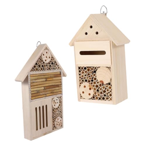 LIOOBO 2 Stück im Freien Bienenstock Garten Lebensraum Dekorative Outdoor - naturholz insektenhäuser gartendeko hive holzschmuck Bienenstock aus Holz Bienenzimmer aus Holz von LIOOBO