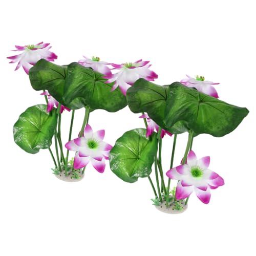 LIOOBO 2Stücke Künstliche Pflanzen für Aquarien Lotus Dekoration aus Kunststoff für Aquarienlandschaften Einfach zu Reinigen und Langlebig Weiß von LIOOBO