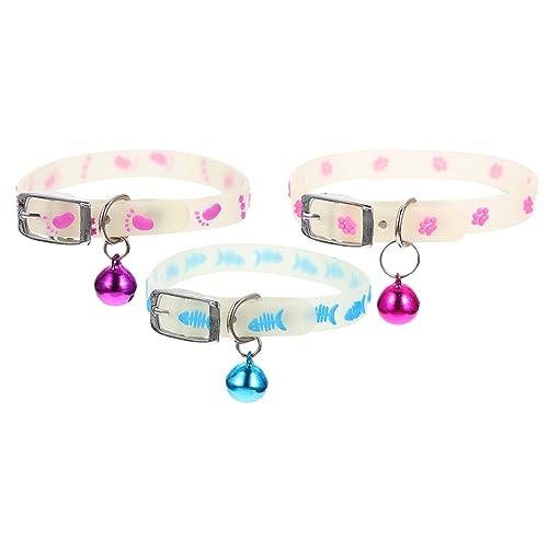 LIOOBO 3stücke Fluoreszierendes Hundehalsband Für Kleine Hunde Und Katzen Leuchtendes Silikonhalsband Mit Tiermotiven Fischknochen Pfotenabdrücke Für Nächtliche Ausflüge Und von LIOOBO
