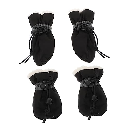 LIOOBO 4 Stück Schuhüberzüge Für Haustiere Pfotenschutz Für Haustiere rutschfeste Hundesohlen Katzenstiefeletten Für Outdoor-Schuhe Hundestiefel Warme Schuhe Samt Black von LIOOBO