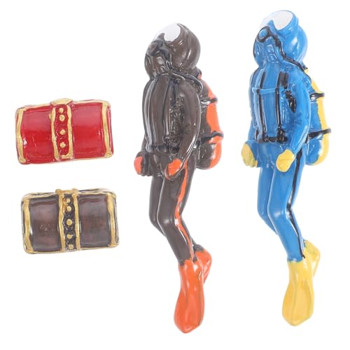 LIOOBO 4stücke Teiliges Set Taucherfiguren Mit Schatzkästen Resin Aquarium Dekoration Für Fischbecken Miniatur Kunsthandwerk Kreative Wasserlandschaftsverschönerung Blauer Taucher Brauner von LIOOBO