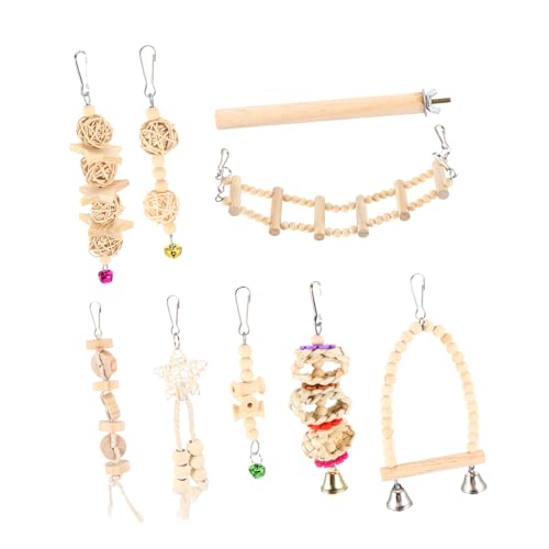 LIOOBO 9 Stück Papagei Kombinationsspielzeug mastubatoren dengelapparat holzspielzeug vogelkäfig zubehör chew Toy Nahrungssuche Klettern Papageienspielzeug Vogelstange Hängematte hölzern von LIOOBO