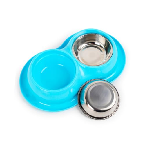 LIOOBO Doppelnapf aus Edelstahl für Katzen und Kleine Hunde Design Leicht zu Reinigen Rutschfestes Futter und Wassernapf Hygienisch und Platzsparend Farben Zufällig von LIOOBO
