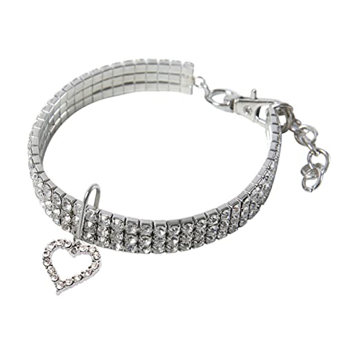 LIOOBO Glitzerndes Katzen- Und Hundehalsband Mit Strass Und Herz-Charm Ideales Kostümzubehör Für Haustiere Perfekt Für Halloween Und Hawaii Partys Größe M Weiß von LIOOBO
