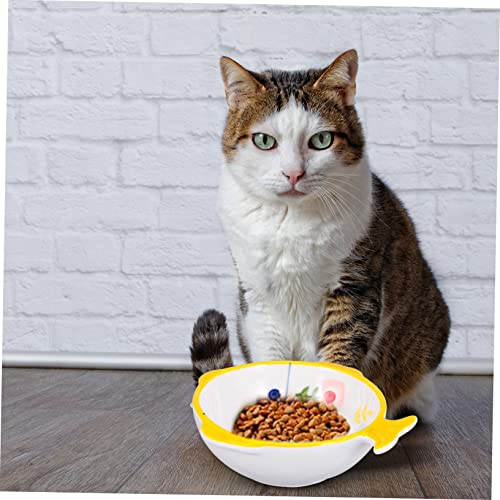LIOOBO Keramik Katzennapf Fischform Stabiler Futternapf für Katzen und Kleine Hunde Lebensmittelecht Schützender Halsdesign Rutschfester Boden Gelb von LIOOBO