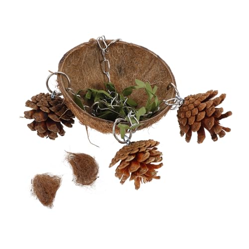 LIOOBO Kokosnuss Mit Schaukel Hängendes Papageien Für Sittiche Und Andere Natürliche Kokosnussschale Und Kokosfaser von LIOOBO