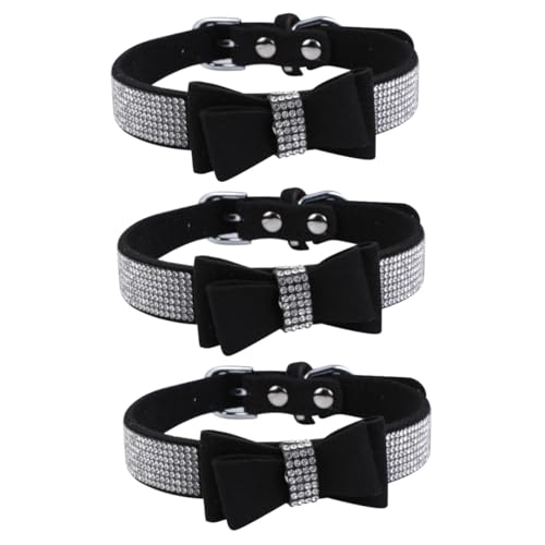 LIOOBO Verstellbares Kristall Hundehalsband Aus PU Leder Mit Eleganter Fliege Für Kleine Hunde Und Katzen – Stilvolles Accessoire in Schwarz Für Welpen Und Haustiere XS von LIOOBO