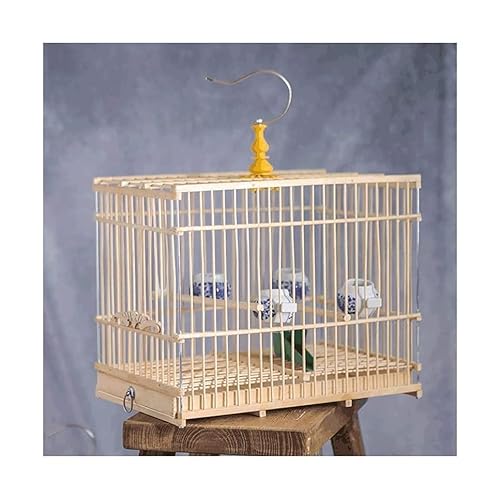 Bambus-Vogelkäfige, quadratischer Vogelkäfig mit abnehmbarem Tablett, natürliches Holz, Vogelhaus, tragbarer Vogelhausträger für Zuhause von LIOONS