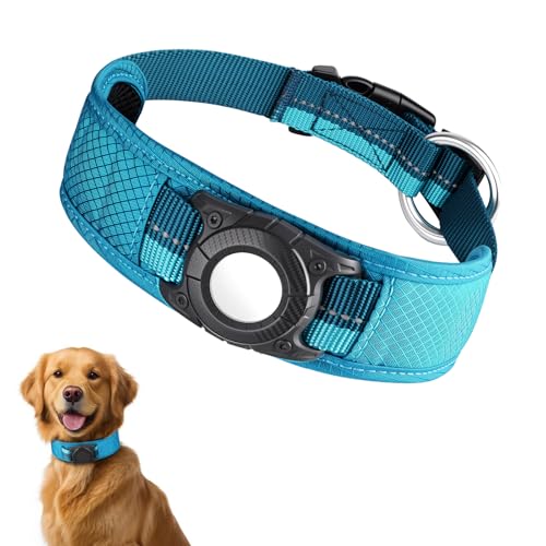 LIOPARD Apple AirTag Hundehalsband mit IP68 wasserdichter Halterung, weich, stilvoll, modisches Design, ultra-langlebiges, atmungsaktives Netzgewebe, reflektierende Sicherheit für mittelgroße und von LIOPARD