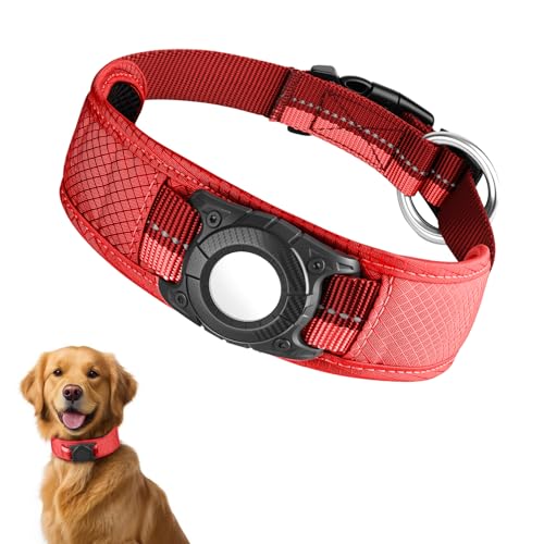 LIOPARD Apple AirTag Hundehalsband mit IP68 wasserdichter Halterung, weich, stilvoll, modisches Design, ultra-langlebiges, atmungsaktives Netzgewebe, reflektierende Sicherheit für mittelgroße und von LIOPARD