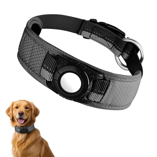 LIOPARD Apple AirTag Hundehalsband mit IP68 wasserdichter Halterung, weich, stilvoll, modisches Design, ultra-langlebiges, atmungsaktives Netzgewebe, reflektierende Sicherheit für mittelgroße und von LIOPARD