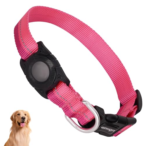 LIOPARD IP68 Wasserdichtes, strapazierfähiges und reflektierendes Airtag-Halte-Hundehalsband für mittelgroße und große Hunde – langlebig, stilvoll, kompatibel mit Apple Airtag (Rosa, L) von LIOPARD