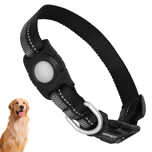 LIOPARD IP68 Wasserdichtes, strapazierfähiges und reflektierendes Airtag-Halte-Hundehalsband für mittelgroße und große Hunde – langlebig, stilvoll, kompatibel mit Apple Airtag (Schwarz, L) von LIOPARD