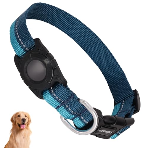 LIOPARD IP68 Wasserdichtes, strapazierfähiges und reflektierendes Airtag-Halter, Hundehalsband für mittelgroße und große Hunde – langlebig, stilvoll, kompatibel mit Apple Airtag (Blau, S) von LIOPARD