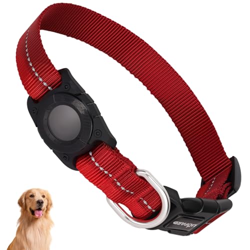 LIOPARD IP68 Wasserdichtes, strapazierfähiges und reflektierendes Airtag-Halter, Hundehalsband für mittelgroße und große Hunde – langlebig, stilvoll, kompatibel mit Apple Airtag (Rot, S) von LIOPARD