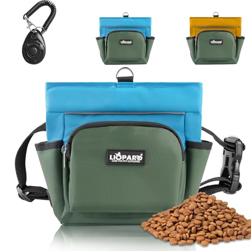 LIOPARD Leckerlibeutel für Hunde, Leckerli-Trainingstasche für Spaziergänge mit Silikonfutter, Magnetverschluss mit Clicker und Gürtelclip, 4 Tassen Hundeleckerli-Tasche für Outdoor-Training (blau) von LIOPARD