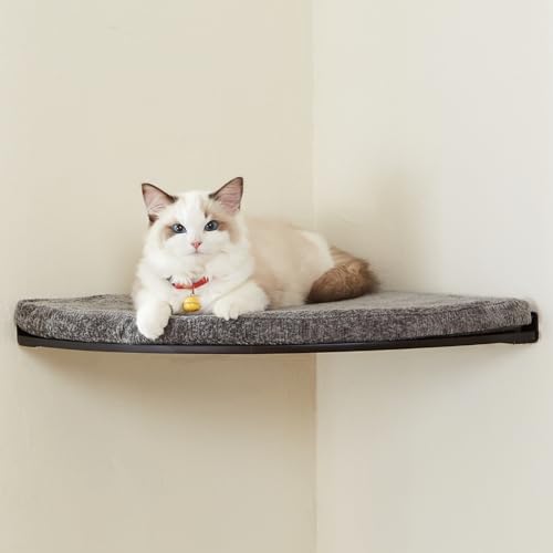 LIORCE Eck-Katzenbett zur Wandmontage, Katzenregal mit bequemem Kissen, minimalistisches Katzenmöbel für Wohnungskatzen, Kletterkatzen-Sitzstange für Wand, Walnuss von LIORCE