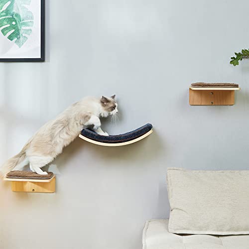 LIORCE Katzen-Wandregal mit zwei Stufen – gebogene Katzenregale und Sitzstangen für die Wand (große Größe) – Wandmontierte Katzenmöbel zum Schlafen, Spielen, Klettern und Faulenzen von LIORCE